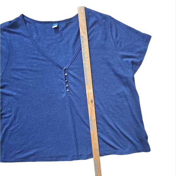 Old Navy Linen Blend Navy Blue V Neck Button Front Top Sz 2X Nautical Summer - Picture 8 of 13